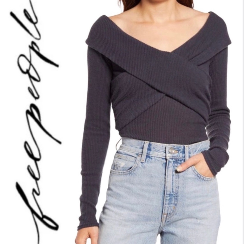 FREE PEOPLE Marley Long Sleeve Sweater Thermal Top in Charcoal Sz XS NWT